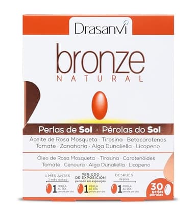 DRASANVI Acelerador de bronceado | Betacarotenos | Protege la Piel de Rayos UVA y Previene el Envejecimiento|Rosa de Mosqueta,Tomate, Zanahoria y Alga Dunaliella, Vitamina E, Licopeno, Luteína|30dias