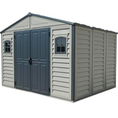 Duramax - caseta cobertizo jardín - WOODBRIDGE PLUS 10X8 - Poliuretano PVC - color gris claro y oscuro