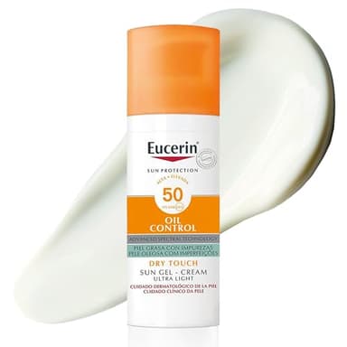 Eucerin Sun Gel Crema Oil Control Dry Touch FPS 50+ (50 ml), protección solar facial 50+ con filtros UVA/UVB, crema solar para piel grasa y propensa al acné, crema de sol con textura ultraligera