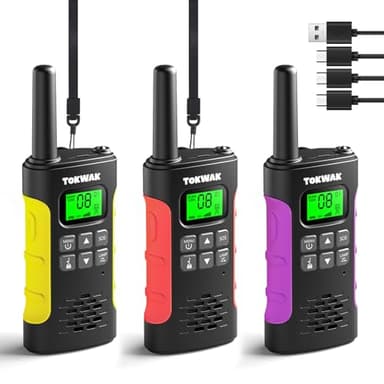 TOKWAK Walkie Talkie para Niños Adultos, 3pcs Walkie Talkies Recargable con Batería, VOX y Linterna, Walkie-Talkie Largo Alcance 3KM, 16 Canales Walky Talky para Exteriores, Camping, Senderismo