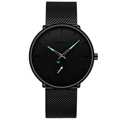 Unendlich U-Reloj Negro Ultra Fino para Hombre Minimalista Moda Relojes de Pulsera para Hombres Casual Impermeable Reloj de Cuarzo para Hombre con Banda Negro de Acero Inoxidable