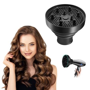 Anluomafuy Difusor de pelo Plegable Universal para Secador, Difusor pelo Rizado, Difusor para Secador Antiencrespamiento Cabello, Adaptador Secador Rizos, para Pelo Rizado, Negro
