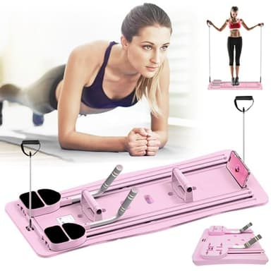 Tablero Reformador Pilates, Reformer Plegable para Pilates Tabla Ejercicios Multifuncional Tabla Pilates con Contador LED Tabla Ejercicios con Mango Ajustable De Rebote Automático (Rosa)