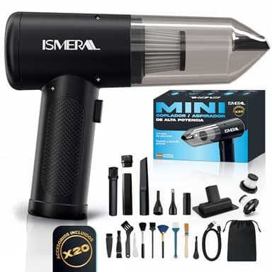 SUPER Aspirador de Mano, 26000Pa , 2 en 1 Soplador- Aspirador coche + 7 boquillas Aspiradora de Mano sin Cable , para Coche Oficina Hogar Cocina Pelo de Mascota, aspirador coche potente recargable