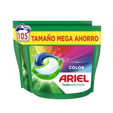 Ariel PODS Todo en 1 Detergente Lavadora Liquido 105 Capsulas/Pastillas, Jabon Extra Cuidado del Color, Mas Color y Brillo, Limpieza Profunda
