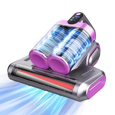 Aspirador Antiacaros,16 kPa de Fuerte Succión, Luz UV-C de 253.7 NM, Rotación del Cepillo de 30000 RPM/Min, Filtro HEPA y Colector de 520ml Polvo Doble, para Polvo de Cama, Sofá y Pelo de Mascotas