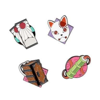 Set Pins Demon Slayer - 4 Figuras Demon Slayer, broches : Accesorio camiseta Demon Slayer | Demon Slayer Merchandising Oficial