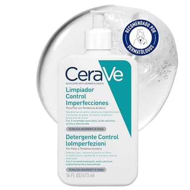 CeraVe - Blemish Control, Gel Limpiador para Acné y Piel Grasa, Reduce el Acné, Puntos Negros y Mejora los Poros, Tratamiento en Gel con Ácido Salicílico, 473 ml