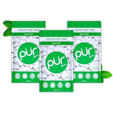 PUR Gum | Chicle Sin Azúcar | Con Xilitol | Vegano, Sin Aspartamo y Sin Gluten | Chicle Natural Con Sabor a Spearmint, 55 Piezas (Paquete de 3)