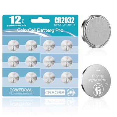Pilas CR2032, POWEROWL Pilas de Botón de Litio CR2032 de 3V para Dispositivos Electrónicos, Llaves de Coche, 12 Unidads(Azul)