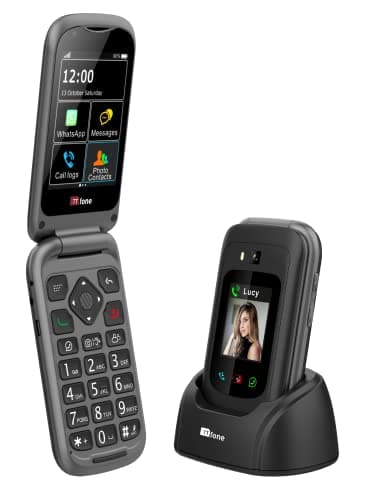 TTfone TT970 Whatsapp 4G Pantalla Táctil Teléfono de tapita y Botones Grandes – con Cámara de 8MP y Botón de Asistencia de Emergencia, Compatible con Audífonos y – Fácil y Simple de Usar (Solo)