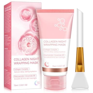Collagen Night Wrapping Mask, Mascarilla De ColáGeno Para La Cara Durante La Noche, Bio Collagen Real Deep Mask Collagen Mask Face Overnight, Mascarilla Despegable De ColáGeno Coreano, 75 ML