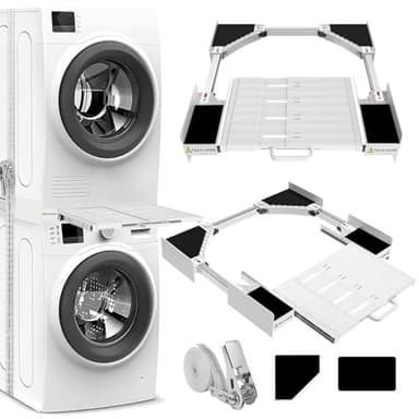 NIUXX Kit de Unión Universal para Lavadoras y Secadoras con Estante Deslizante, Kit de Estantería Apilado Universal con Cuerda de Trinquete, Marco Intermedio Ajustable para Lavadoras de 53-68 cm
