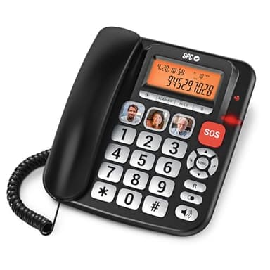 SPC Comfort Volume Pro – Teléfono Fijo para Mayores Teclas Grandes, Timbre Muy Alto y Pantalla iluminada | Volumen Llamada amplificable +20dB | Memorias directas, SOS y Compatible audífonos – Negro