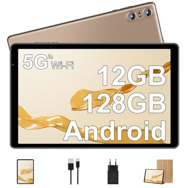 BIEGEDY Tablet 10 Pulgadas PC 12GB RAM + 128GB ROM/TF 1TB,Octa-Core 2.0 GHz, / 5G WiFi/Bluetooth 5.0 / 6000mAh / 1280 * 800 Pixels / 5MP+8MP, Tablet con Funda Oro
