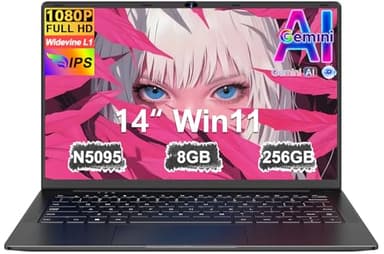 Ordenador Portátil 14 Pulgadas Win11 Celeron N5095 Upto 2,9 GHz LPDDR4 Portatiles 8GB RAM 256GB SSD TF 1TB 5G WiFi 1920*1080 FHD USB 3.0 Laptop Película Protectora Español - Negro Cuerpo Metálico5