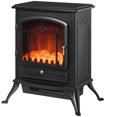HOMCOM Chimenea Eléctrica Portátil 1000/2000W Chimenea Decorativa de Pie con Efecto de Llama Termostato y Protección contra Sobrecalentamiento para Sala 15-20 m² 45x28x54 cm Negro