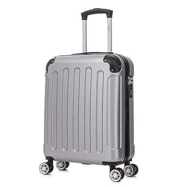 RAYKONG Maleta Cabina ABS 55x40x20cm 44L - Maxima aprovechamiento de Capacidad - 4 Ruedas Giratorias Dobles con 360ª - Candado Incrustado - Plateado