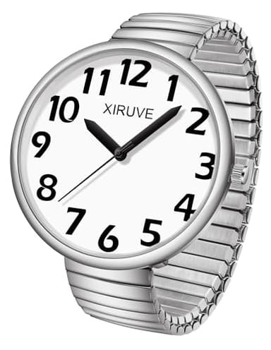 XIRUVE Esfera de Números Grande Fácil de Leer Correa Elástica de Acero Inoxidable Reloj de Pulsera Cuarzo Analógico para Mujer Hombre