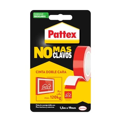 Pattex No Más Clavos Cinta, cinta adhesiva para aplicaciones permanentes, cinta de doble cara extrafuerte, adhesivo de montaje para interior y exterior, 19 mm x 1,5 m