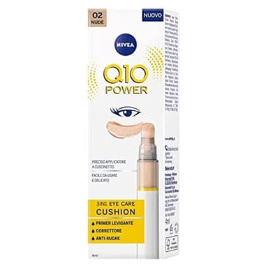 NIVEA Q10 POWER 3 en 1 Eye Care Cushion 02 Nude 4 ml, crema para ojos coloreada e hidratante, imprimación ojos antiedad con coenzima Q10, corrector de ojeras suavizante