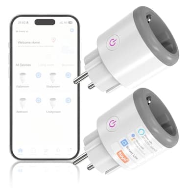 Oblinple Enchufe Inteligente WiFi 16A con Monitor de Energía Control Remoto por Tuya&Smart Life APP/Voz Enchufes Inteligentes Bluetooth Compatible con Alexa y Google Home 2,4 GHz (2, blanco roto)