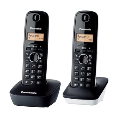 Panasonic KX-TG1612SP1 Teléfono Inalámbrico Digital DECT, Unidad Base y 2 Auriculares, Identificador De Llamadas, Batería Larga Duración, Pantalla LCD, Agenda, Rellamada, Despertador, Negro
