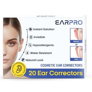 EarPro Corrector de Orejas – 20 Parches Invisibles de Alta Fijación 4 Días – Solución sin Cirugía para Orejas Separadas – Adhesivo Hipoalergénico para Adultos – Parches 40 Días de Uso