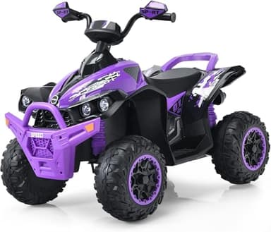 RELAX4LIFE Quad Eléctrico para Niños de 3-8 Años 12V con Velocidad Ajustable 2,2-4,3km/h, Faro LED, Bocina, Música, Pedal, Avance y Retroceso, Coche Eléctrico para Niños, Carga 35kg (Morado)