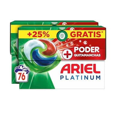 ARIEL PODS Platinum Detergente Lavadora Liquido 76 Capsulas/Pastillas, Jabon Extra Poder Quitamanchas, Limpieza Profunda