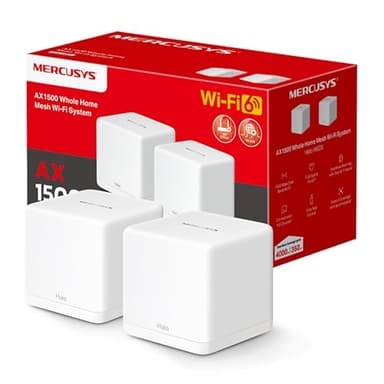 Mercusys HALO H1500X(2-Pack) - WiFi 6 Mesh AX1500Mbps, Cobertura de hasta 350 m², Conectar hasta 150 Dispositivos, WiFi de Doble Banda, Solución WiFi para Toda la casa, 3 Puertos Gigabit