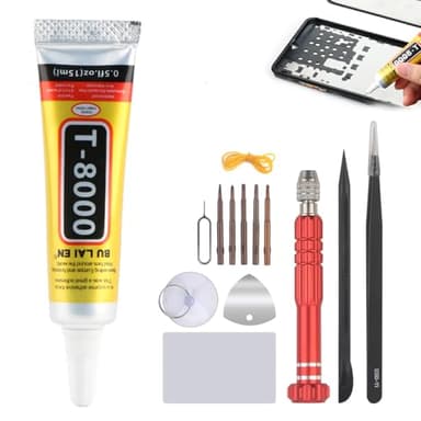 Adhesivo para pantallas de teléfonos inteligentes con herramientas, adhesivo T8000 para teléfonos móviles, tabletas, auriculares, cerámica, metal, tela, kits de bricolaje para juguetes (15 ml)