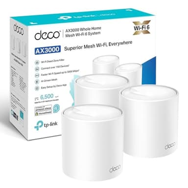 TP-Link Deco X50 Sistema WiFi 6 AI Mesh, AX3000 Doble Banda 2.4 GHz/5 GHz, Cobertura hasta 600 m2, 3X Puertos GigabIt por Unidad, Banda 160MHz Canal, ODFMA, 1024QAM, Color Blanco