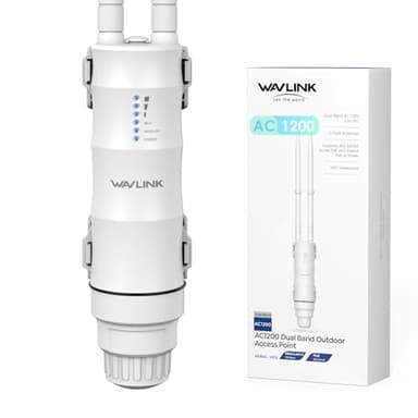 WAVLINK AC1200 Repetidor WiFi Exterior Largo Alcance PoE - Amplificador de Señal Doble Banda 2.4G+5G IP67 Impermeable, Punto de Acceso Outdoor con Antenas Potentes, Ideal para Jardín Piscina Parking