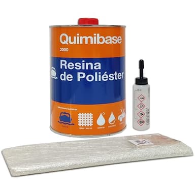 QUIMIBASE Resina Poliéster + Catalizador 1Kg + Manta Fibra De Vidrio Mat 300 1 M2