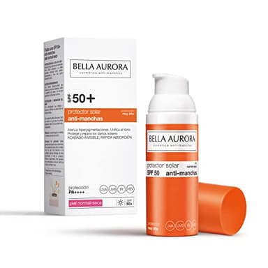 Bella Aurora Protector Solar SPF 50+ Facial Anti-Manchas Piel Normal Seca, 50 ml | Crema Protección del Sol Cara | Bloqueador Solar