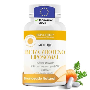 Betacaroteno Liposomal Cápsulas – Bronceador Natural y Acelerador de Bronceado con Vitamina A y E – Suplemento Oral Rico en Antioxidantes para la Piel, Salud Ocular Pastillas Bronceadoras – 60 Caps