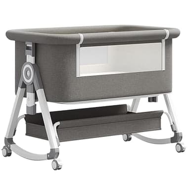 YAZOCO Cuna 3 en 1, Cuna de colecho, Crib Mecedora, Ajuste de Altura e inclinación del colchón, 4 Ruedas con Freno, Colchón Ergonómico (Gris)