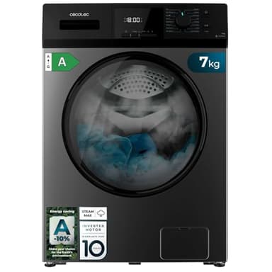 Cecotec Lavadora 7Kg Carga Frontal Bolero Dresscode 7410 Inverter Steel A. 1850W, 1200 rpm Regulables, 16 Programas, Motor Inverter Plus, Bajo Consumo, Vapor, Esterilización de la Ropa