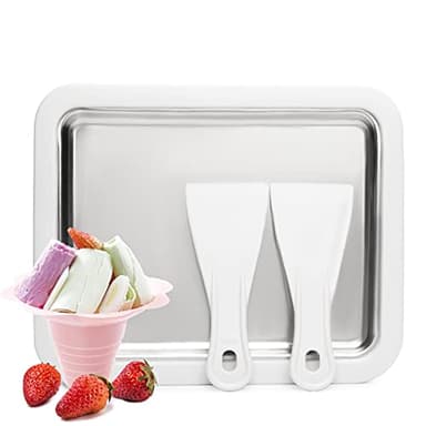 JoyMech Plancha para Hacer Helados, Plancha de Hacer Helados, Plancha para Hacer Ice Cream Rolls, Incluye 2 espátulas, Ideal para Preparar Helado Enrollado Casero y Yogur Helado (Blanco)