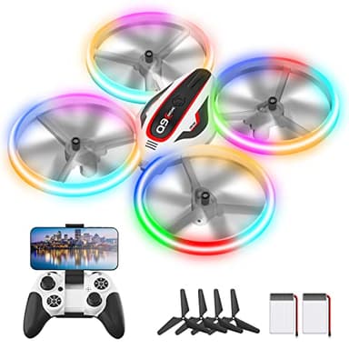 Q9C Drone con Cámara para Niños,Mini Dron con Luces de Colores,Regalos y Juguetes Helicóptero RC Quadcopter para Principiantes con Control de Gestos,Retención de Altitud,Modo sin Cabeza,2 Baterías