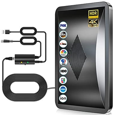 Antena TV Interior Exterior Digital,600KM Rango Amplificador de Señal Inteligente Antena de TV Digital para Interiores Canales de 1080P 4K Gratuitos,para Todos los Televisores Cable Coaxial de 10M