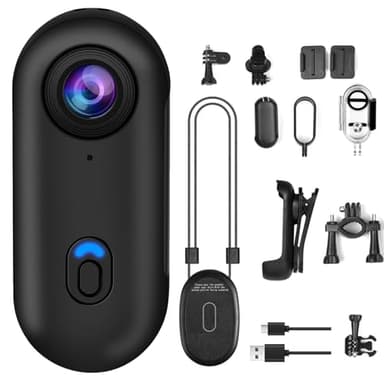 OBEST Cámara Acción 360° 1080P, Mini Camara Buceo Impermeable, WiFi Vlog Cámara Casco Moto Magnético Camera Deportiva Pequeña, POV Bodycam Video para Ciclismo Mascotas, Acc Multifuncion, Negro