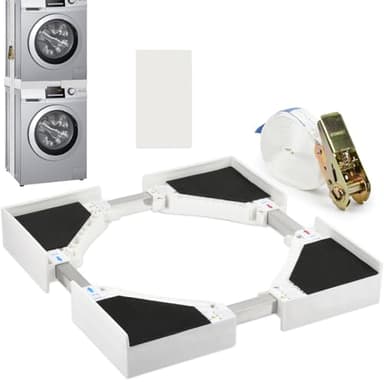 BOPEUY Kit de Unión Universal para Lavadoras y Secadoras, Kit Apilamiento Lavadora Secadora, Kit Apilado Universal con Cuerda de Trinquete, Rango de marco ajustable de 50-70cm, Blanco