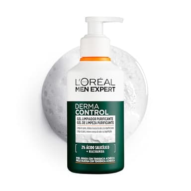L'ORÉAL Paris Men Expert Derma Control Gel Limpiador Purificante con Ácido Salicílico y Niacinamida para Hombre con Piel Grasa y Tendencia Acneica. Reduce las Manchas y Marcas Post Acné, 260ml