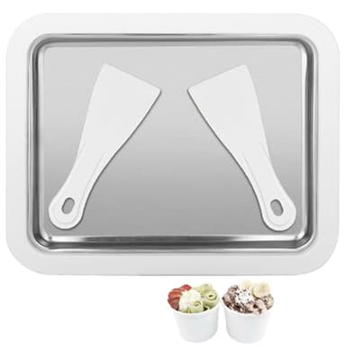 Fabricante Helados con 2 Espátulas, Plato para Helado Rodillos Hacer, Heladera Enrollada Instantánea, Placa Hielo DIY, Ice Cream Rolls Maker Machine,Máquina para Sorbete,Yogur Congelado,Gelato(Blanco)