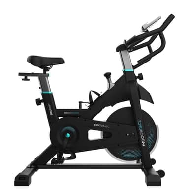 Cecotec Bicicleta Estática Indoor con Volante de Inercia de 20Kg DrumFit Indoor 20000 Race. Pulsómetro, Pantalla LCD, Soporte Dispositivos y Botella, Manillar Deportivo, Ruedas, Sillín Ajustable