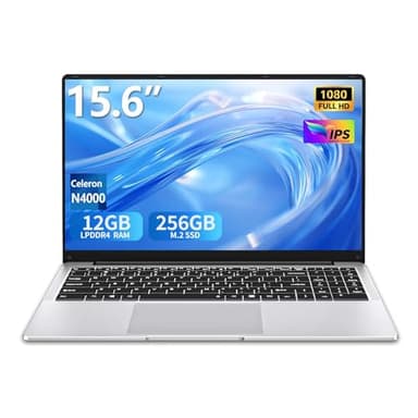 Ordenador Portátil 15,6 pulgadas 12 GB RAM 256 GB SSD N4000 Procesador Pantalla IPS Full HD Win 11 WiFi 5 BT Mini HDMI Laptop Bisagra de 180 Grados Peso Ligero de 1,6 kg para Estudiantes y Empresas