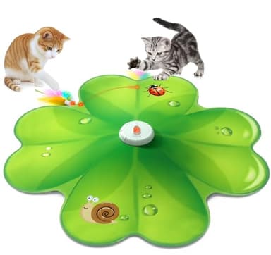 FEELNEEDY Juguete Interactivo para Gatos, Punto Rojo LED Móvil, Juguetes para Gatos, Plumas Móviles Ocultas, Juguete de Ejercicio Recargable para Gatitos de Interior