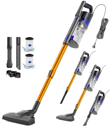 VACTechPro 60KPa/680W/7M Aspiradora, Aspiradora con Cable con 800ML Cubo de Basura, Aspirador con Diseño de Doble Asa, Aspirador con Cable para Suelos Duros, Aspirador Vertical, Naranja